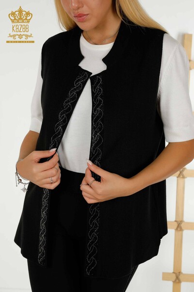 Vesta en-gros pentru femei cu piatra brodata neagra - 30608 | KAZEE - 2