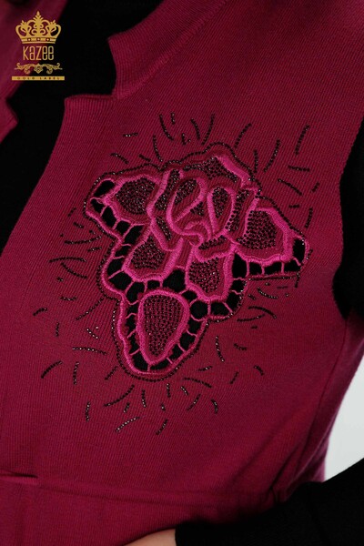 Vesta en-gros de damă cu piatră liliac brodat - 16830 | KAZEE - 4