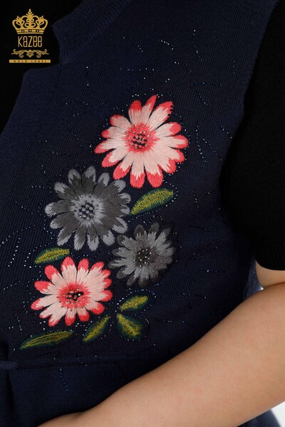 Vesta cu ridicata pentru femei cu modele florale bleumarin - 16804 | KAZEE - 3