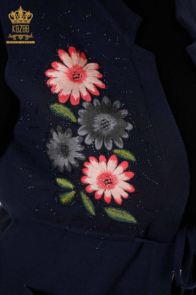Vesta cu ridicata pentru femei cu modele florale bleumarin - 16804 | KAZEE - 4