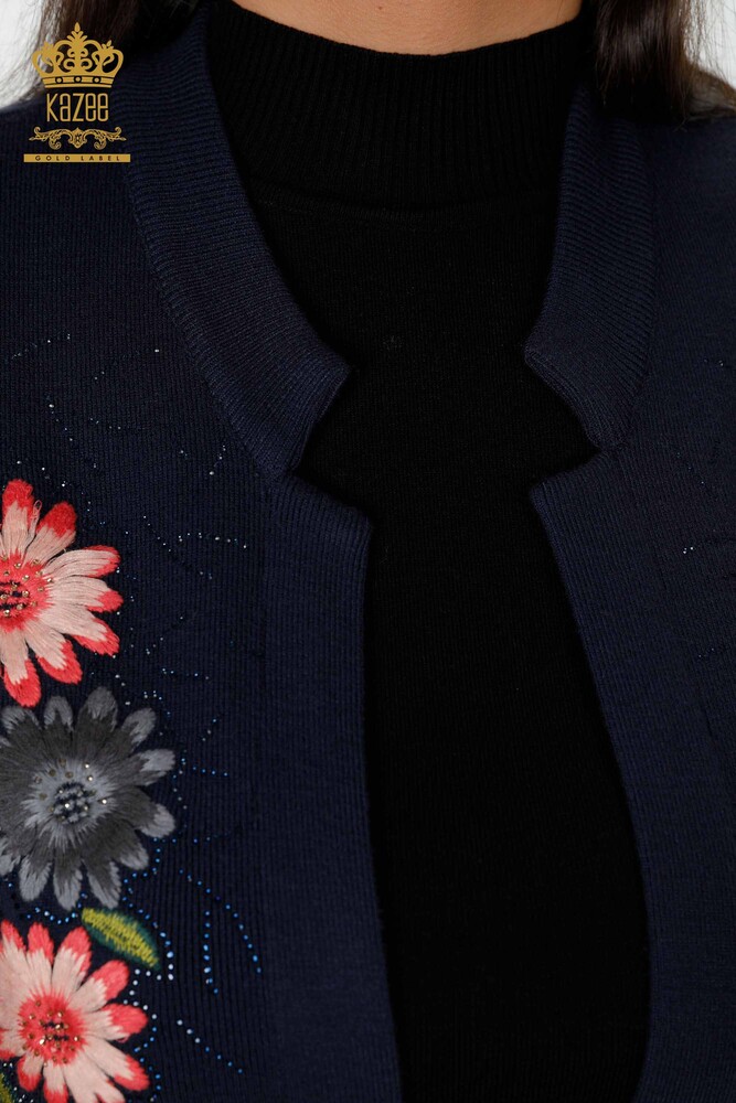 Vesta cu ridicata pentru femei cu modele florale bleumarin - 16804 | KAZEE - 5