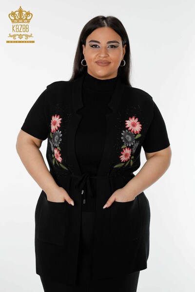 Vesta cu ridicata pentru femei cu model floral negru - 16804 | KAZEE 