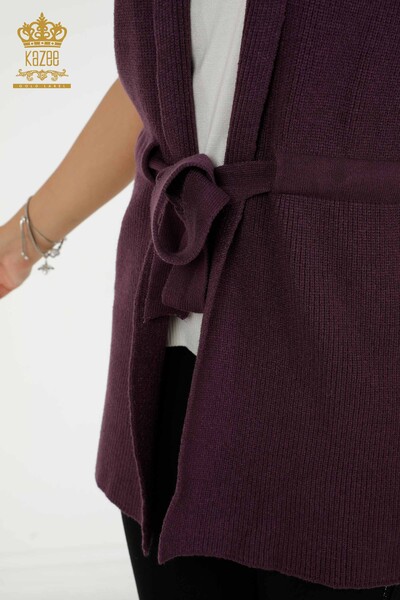 Vesta en-gros pentru femei cu cravată de frânghie violet - 30410 | KAZEE - Thumbnail