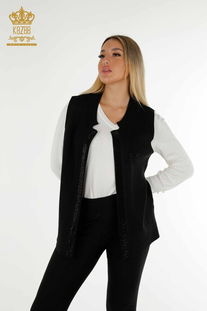 Vesta scurta de dama cu ridicata, brodata cu piatra neagra - 30411 | KAZEE - 1