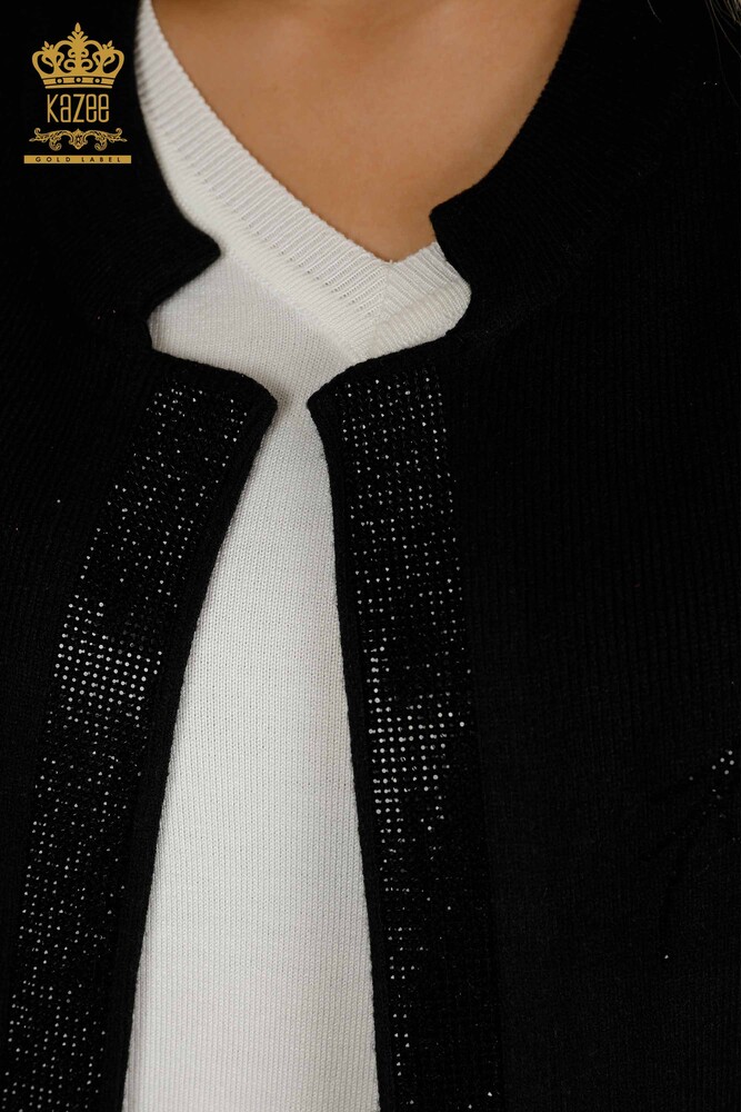 Vesta scurta de dama cu ridicata, brodata cu piatra neagra - 30411 | KAZEE - 3