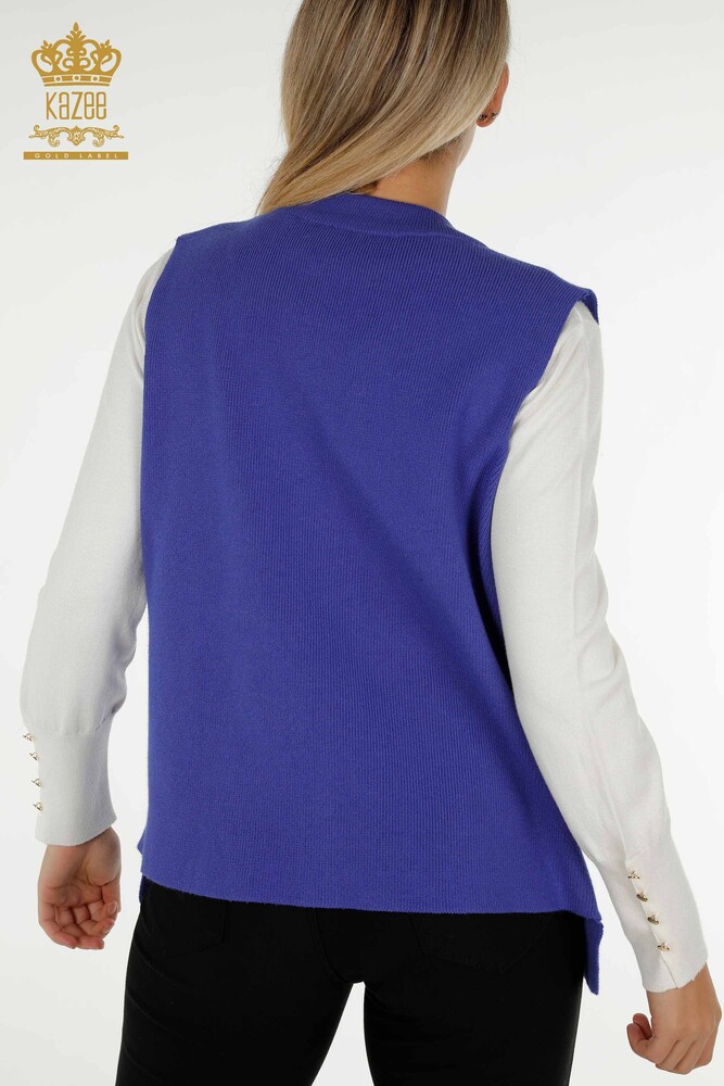 Vestă scurtă de damă cu ridicata cu piatră leopard brodat Indigo - 30616 | KAZEE - 6