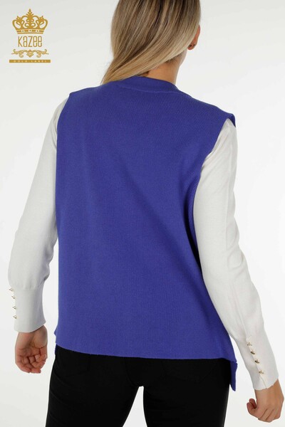 Vestă scurtă de damă cu ridicata cu piatră leopard brodat Indigo - 30616 | KAZEE - 6