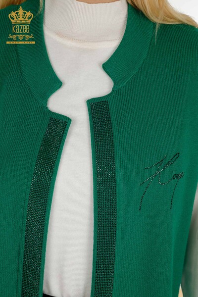 Vesta scurta de dama cu ridicata verde brodata cu piatra - 30409 | KAZEE - Thumbnail