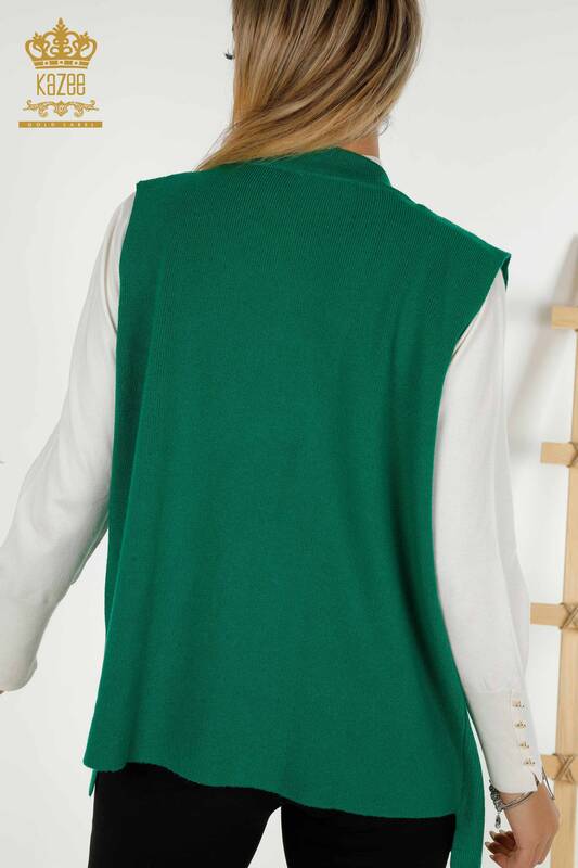 Vesta scurta de dama cu ridicata verde brodata cu piatra - 30409 | KAZEE