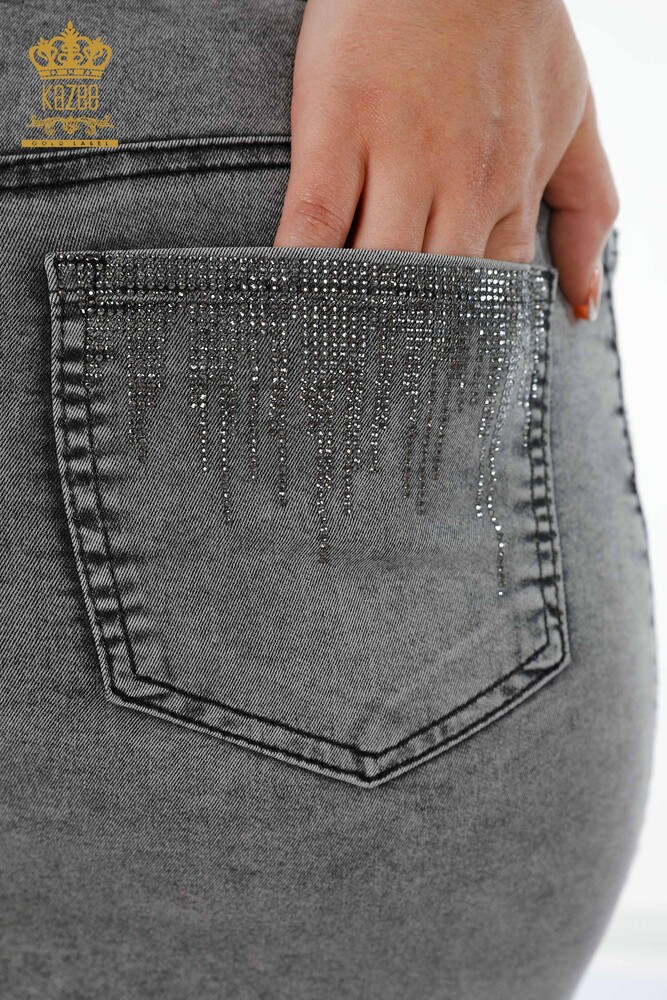 Fusta de blugi pentru femei cu ridicata cu broderie Crystal Stone - 4179 | KAZEE - 14