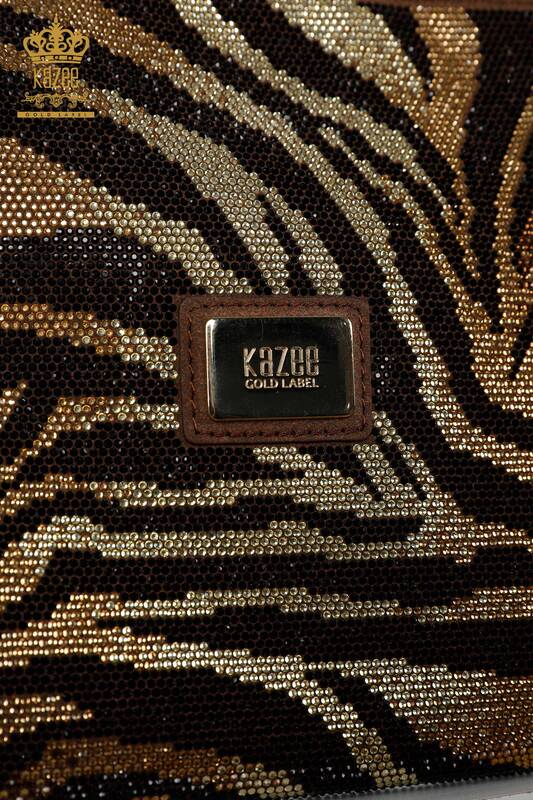 Geanta de dama cu ridicata cu piatra zebra brodata maro - 529 | KAZEE