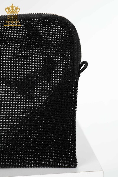 Geanta de dama cu ridicata cu piatra de cristal brodata neagra - 526 | KAZEE - Thumbnail