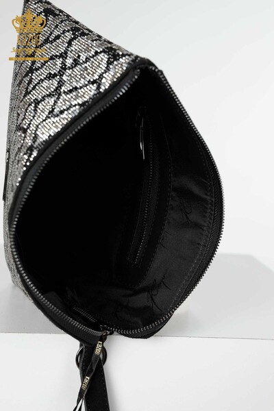 Geanta de dama cu ridicata cu piatra brodata cu model negru - 531 | KAZEE - Thumbnail