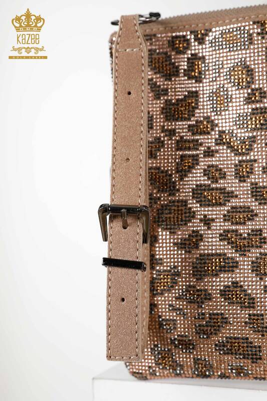 Geanta de dama cu ridicata din nurca brodata cu piatra leopard - 513 | KAZEE