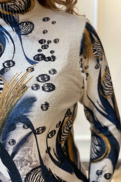 Îmbrăcăminte cu ridicata pentru femei Pulover Angora imprimat digital - 18822 | Kazee - Thumbnail