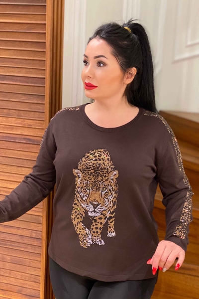 Îmbrăcăminte cu ridicata pentru femei Tricotaj pentru femei cu model leopard - 16199 | Kazee - Thumbnail