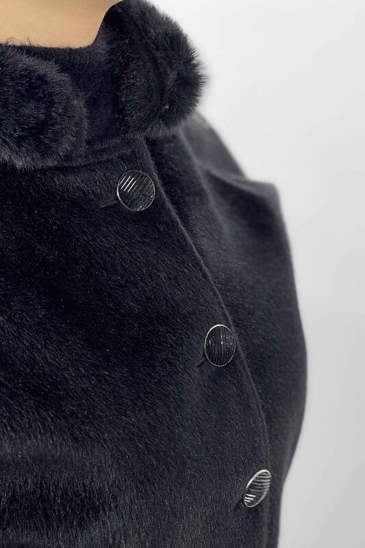 En-gros haină de damă cu piatră de cristal dungi și detaliu nasturi - 19105 | KAZEE