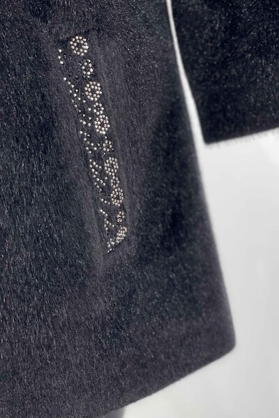 En-gros haină de damă cu piatră de cristal dungi și detaliu nasturi - 19105 | KAZEE - Thumbnail