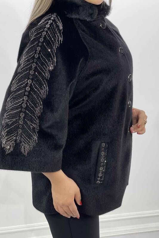 En-gros haină de damă cu piatră de cristal dungi și detaliu nasturi - 19105 | KAZEE