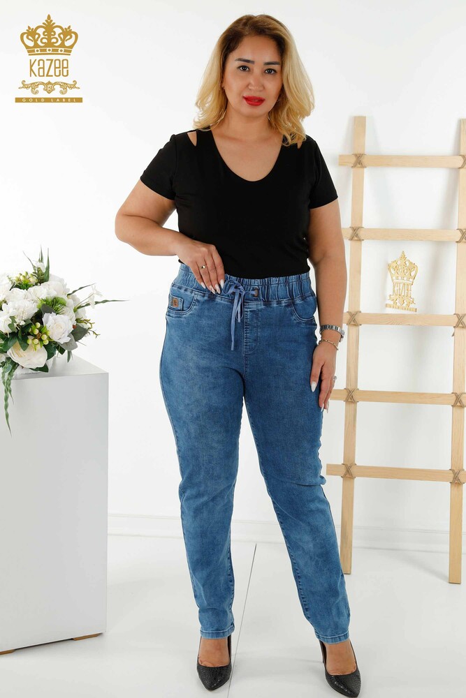 Blugi de dama cu ridicata cu talie elastica albastri - 3698 | KAZEE - 1