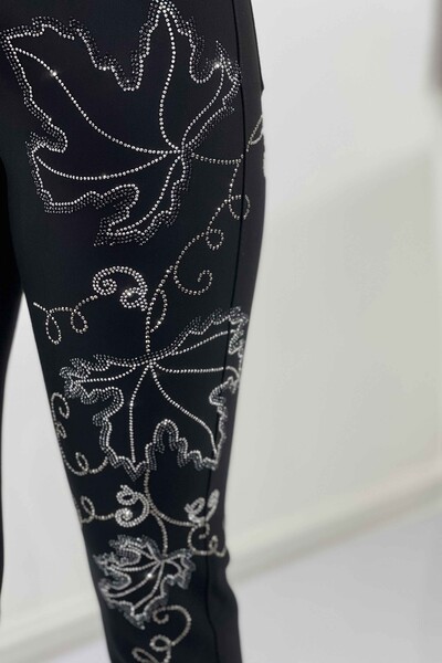 Pantaloni de damă cu ridicata cu model de frunze brodate - 3408 | kazee - Thumbnail