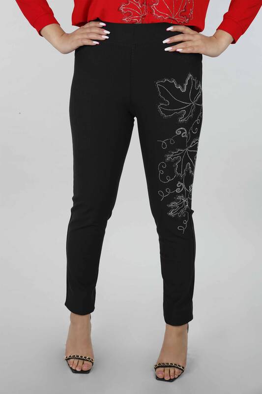 Pantaloni de damă cu imprimeu buzunar cu frunze cu ridicata - 3456 | kazee