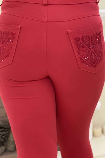Pantaloni de damă cu ridicata cu broderie de piatră colorată - 3283 | KAZEE - Thumbnail