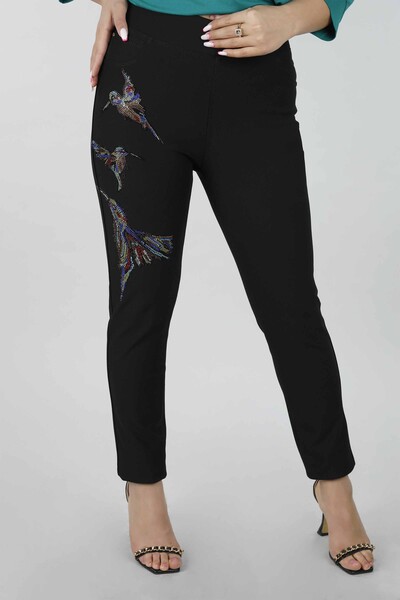 Pantaloni de damă cu model de păsări de culoare piatră cu ridicata - 3404 | kazee - Thumbnail