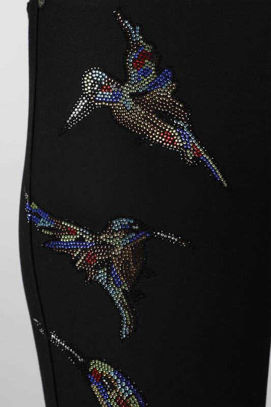 Pantaloni de damă cu model de păsări de culoare piatră cu ridicata - 3404 | kazee