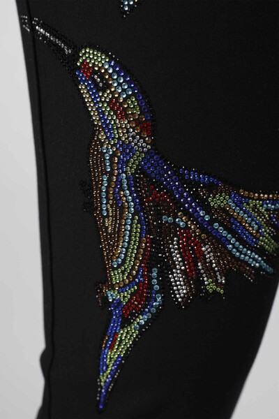 Pantaloni de damă cu model de păsări de culoare piatră cu ridicata - 3404 | kazee - Thumbnail