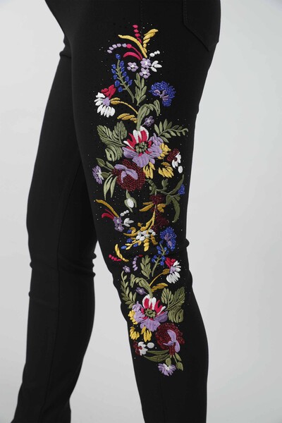 Pantaloni de damă cu ridicata Imprimeuri florale Pietre brodate - 3403 | kazee - Thumbnail