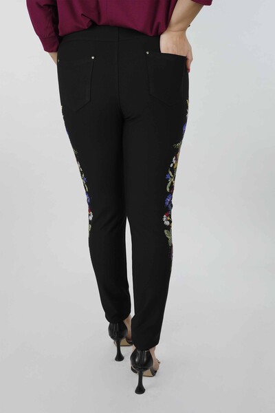 Pantaloni de damă cu ridicata Imprimeuri florale Pietre brodate - 3403 | kazee - Thumbnail