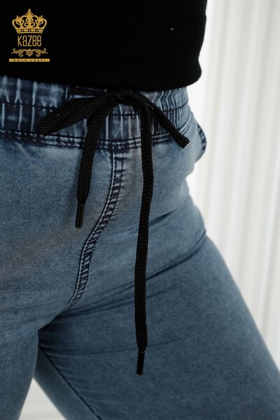Pantaloni de damă cu ridicata cu talie elastică Bleumarin - 3676 | KAZEE - Thumbnail