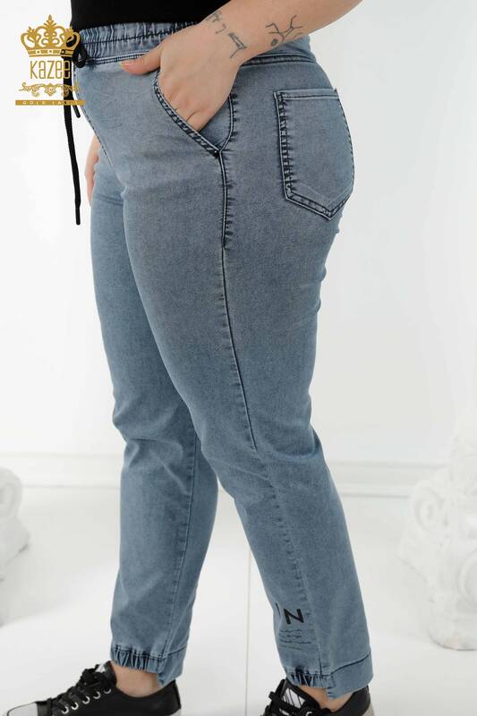 Pantaloni de damă cu ridicata cu talie elastică Bleumarin - 3676 | KAZEE