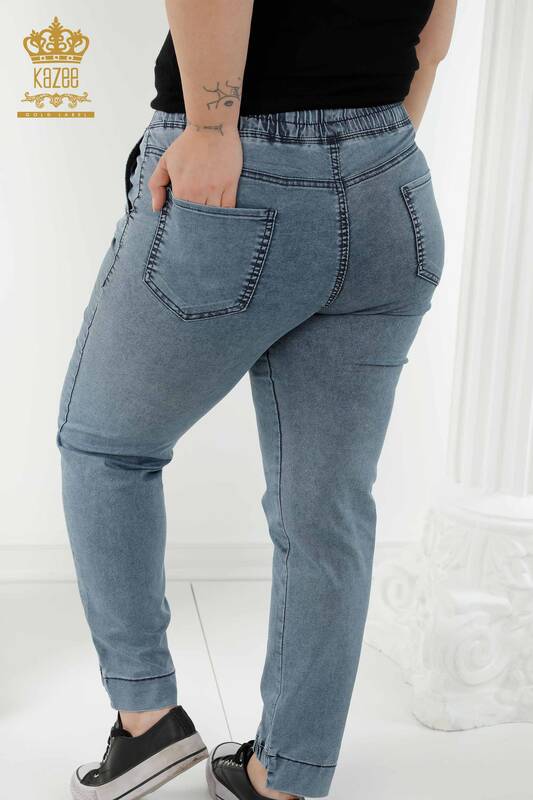 Pantaloni de damă cu ridicata cu talie elastică Bleumarin - 3676 | KAZEE