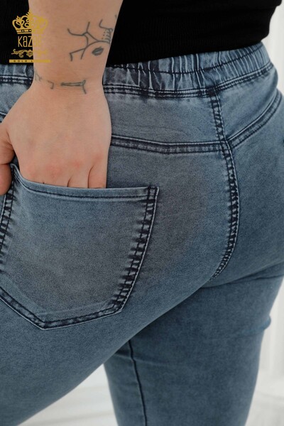 Pantaloni de damă cu ridicata cu talie elastică Bleumarin - 3676 | KAZEE - 9