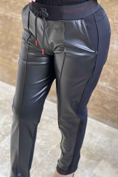 Pantaloni de femei din piele cu talie elastică de mărime mare - 3361 | kazee - Thumbnail