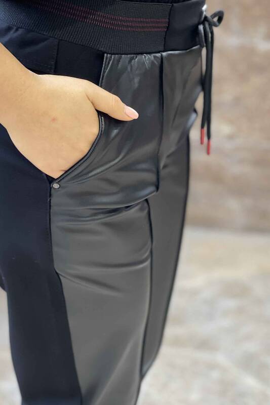 Pantaloni de femei din piele cu talie elastică de mărime mare - 3361 | kazee