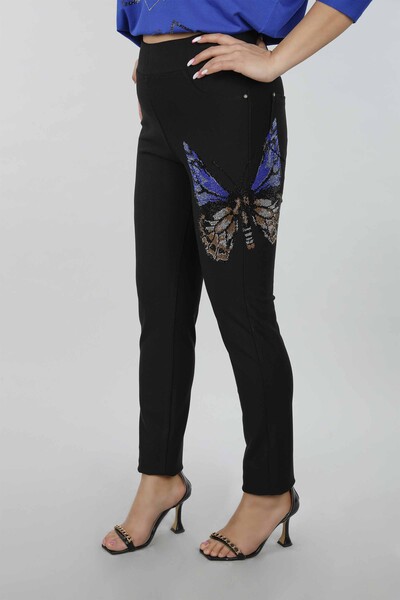 Pantaloni en-gros de damă cu imprimeu fluture și broderie - 3413 | kazee - Thumbnail