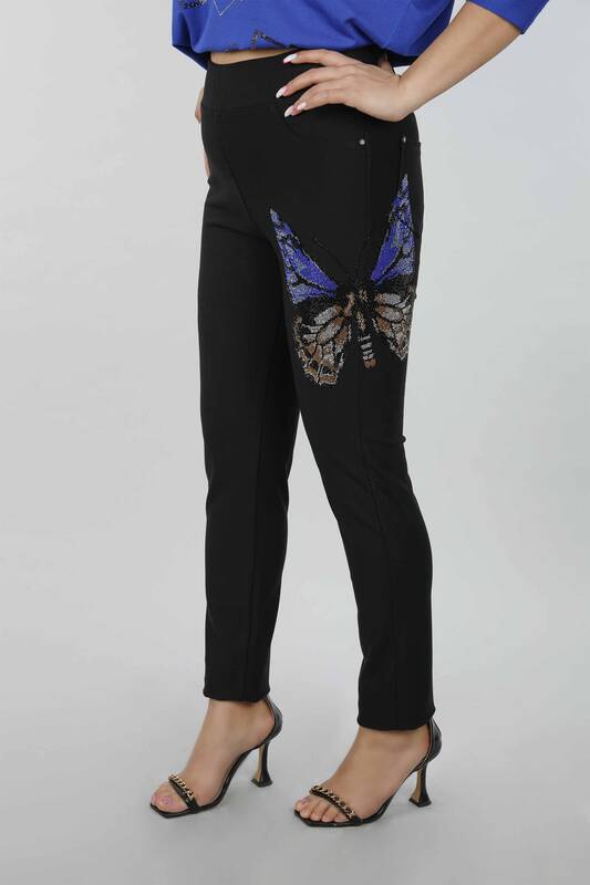 Pantaloni en-gros de damă cu imprimeu fluture și broderie - 3413 | kazee