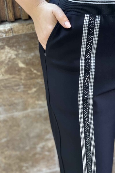 Pantaloni de damă cu ridicata cu curea elastică detaliată în talie - 3366 | kazee - Thumbnail