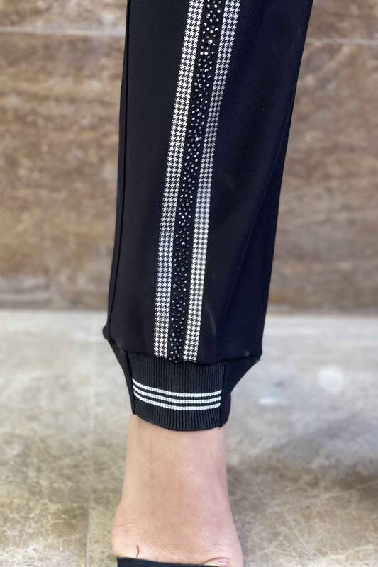 Pantaloni de damă cu ridicata cu curea elastică detaliată în talie - 3366 | kazee
