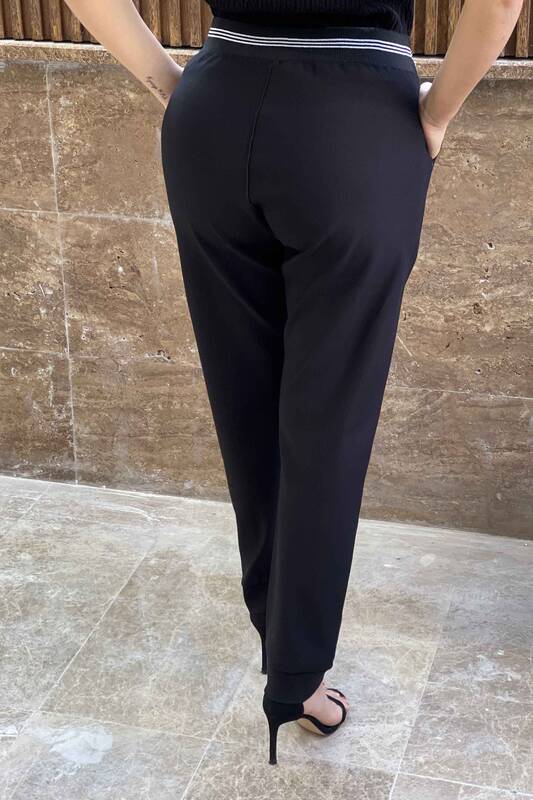 Pantaloni de damă cu ridicata cu curea elastică detaliată în talie - 3366 | kazee