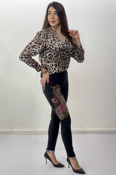 Pantaloni de damă cu ridicata cu modele de tigru și flori - 3409 | KAZEE - Thumbnail