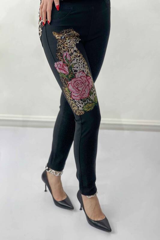 Pantaloni de damă cu ridicata cu modele de tigru și flori - 3409 | KAZEE