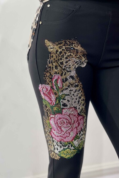 Pantaloni de damă cu ridicata cu modele de tigru și flori - 3409 | KAZEE - Thumbnail