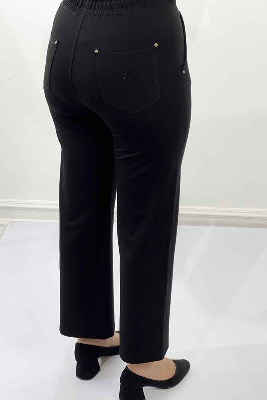 Pantaloni de damă cu ridicata cu buzunare din piele pentru picior tub - 3467 | KAZEE