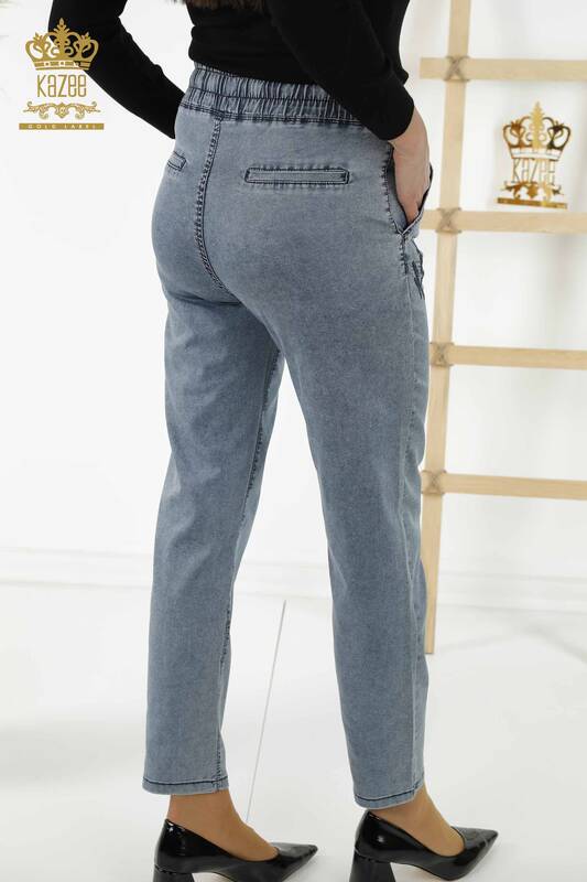 Pantaloni de damă cu ridicata cu piatră brodată bleumarin - 3674 | KAZEE