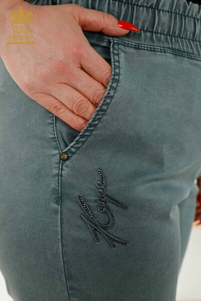 Pantaloni de damă cu ridicata cu detaliu buzunar Albastru - 3673 | KAZEE - Thumbnail