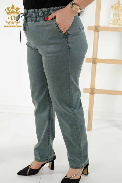 Pantaloni de damă cu ridicata cu detaliu buzunar Albastru - 3673 | KAZEE - Thumbnail